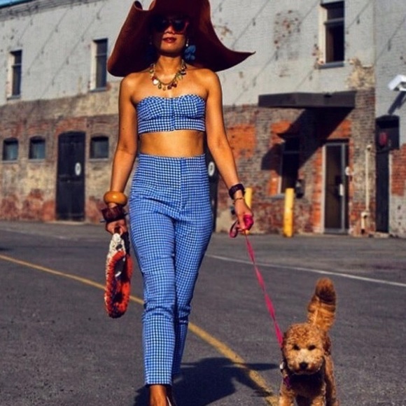 Zara Pants - Zara Blue Gingham Two Piece High Waisted Pants Set Size Medium